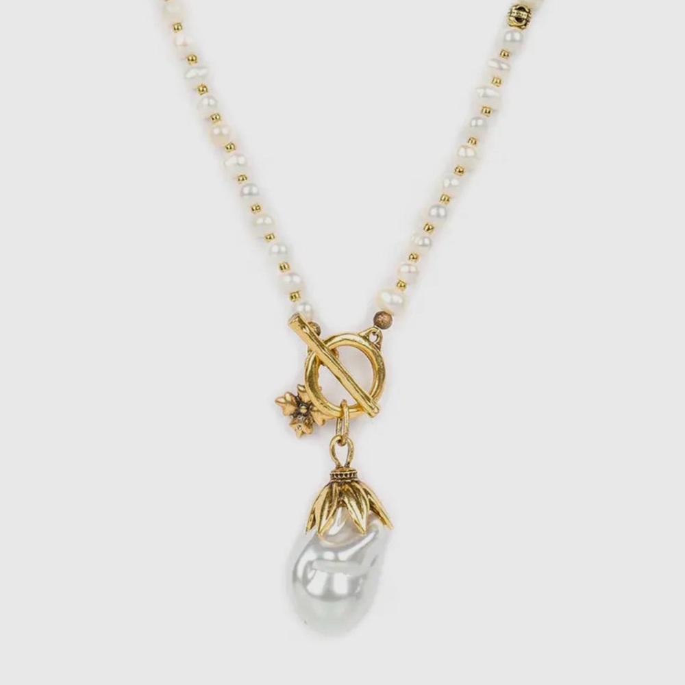 Patricia Nash Gold and Pearl Drop Necklace Adjustable